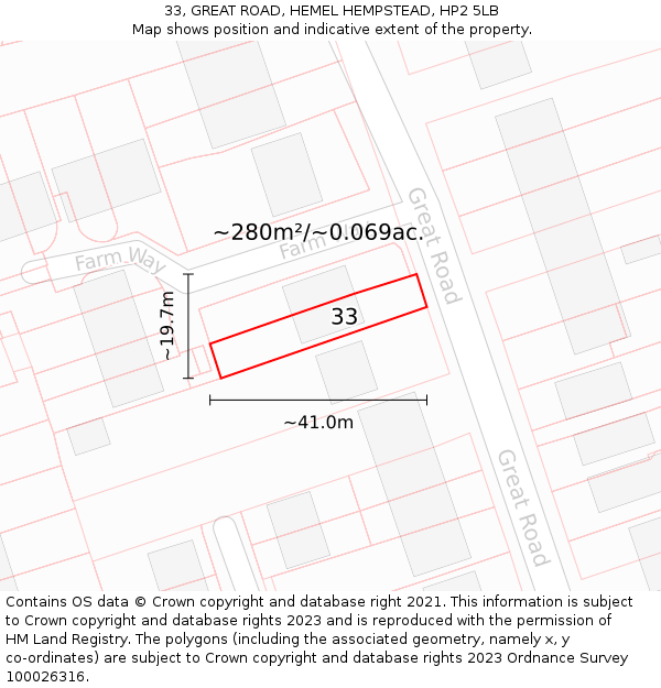 33, GREAT ROAD, HEMEL HEMPSTEAD, HP2 5LB: Plot and title map