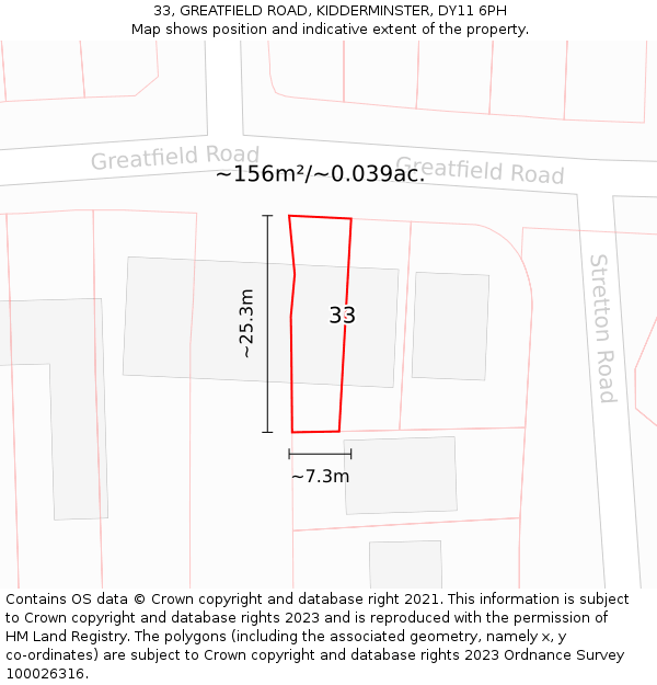 33, GREATFIELD ROAD, KIDDERMINSTER, DY11 6PH: Plot and title map