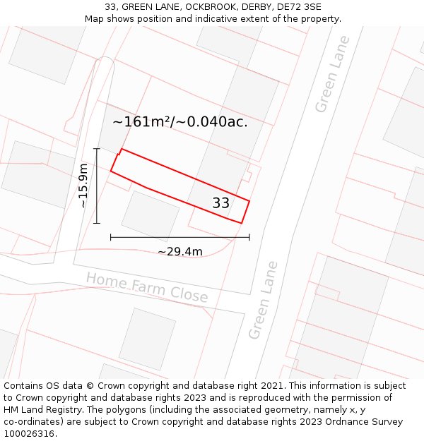 33, GREEN LANE, OCKBROOK, DERBY, DE72 3SE: Plot and title map