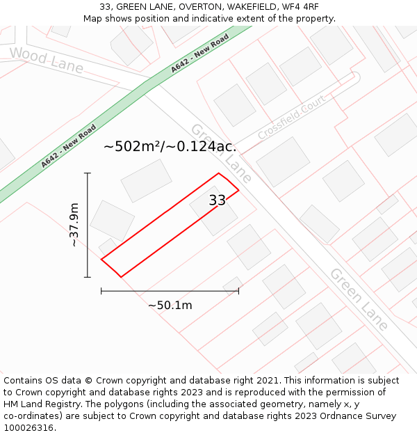 33, GREEN LANE, OVERTON, WAKEFIELD, WF4 4RF: Plot and title map