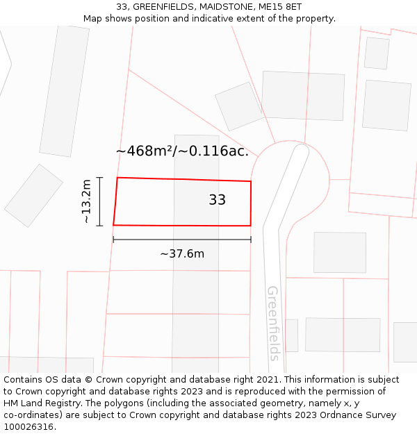 33, GREENFIELDS, MAIDSTONE, ME15 8ET: Plot and title map