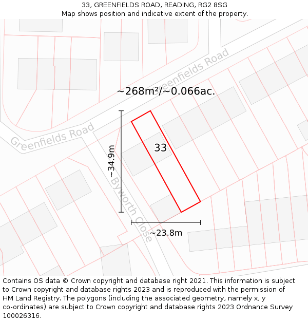 33, GREENFIELDS ROAD, READING, RG2 8SG: Plot and title map
