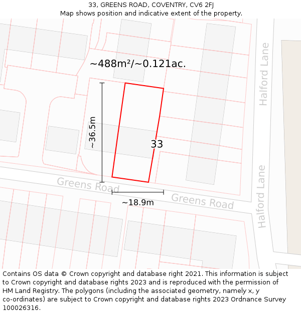 33, GREENS ROAD, COVENTRY, CV6 2FJ: Plot and title map