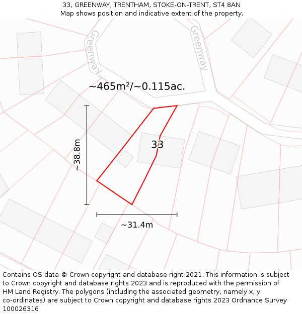 33, GREENWAY, TRENTHAM, STOKE-ON-TRENT, ST4 8AN: Plot and title map