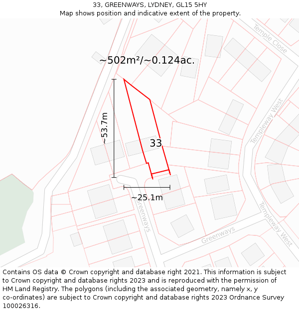 33, GREENWAYS, LYDNEY, GL15 5HY: Plot and title map
