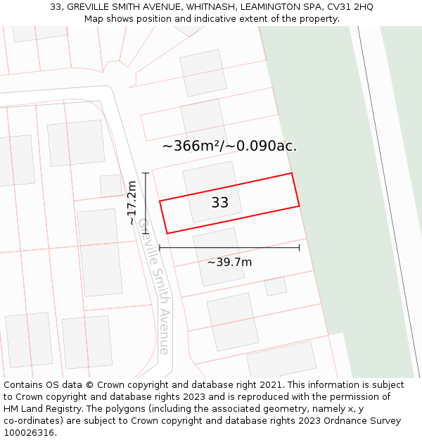 33, GREVILLE SMITH AVENUE, WHITNASH, LEAMINGTON SPA, CV31 2HQ: Plot and title map