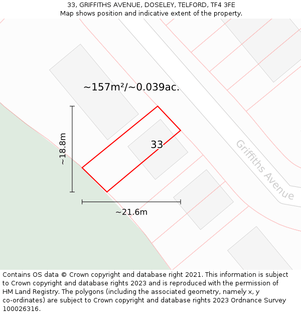 33, GRIFFITHS AVENUE, DOSELEY, TELFORD, TF4 3FE: Plot and title map