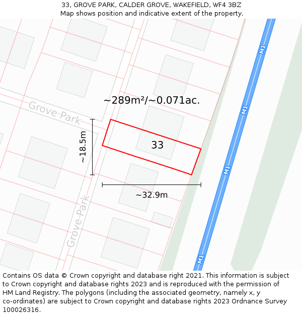 33, GROVE PARK, CALDER GROVE, WAKEFIELD, WF4 3BZ: Plot and title map