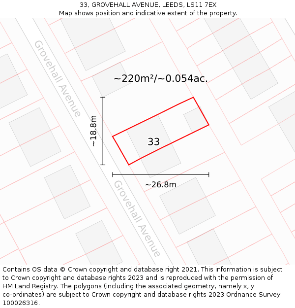 33, GROVEHALL AVENUE, LEEDS, LS11 7EX: Plot and title map