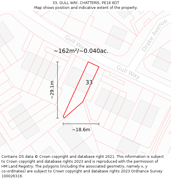 33, GULL WAY, CHATTERIS, PE16 6DT: Plot and title map