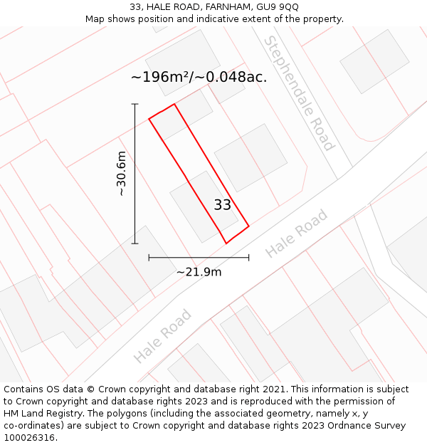 33, HALE ROAD, FARNHAM, GU9 9QQ: Plot and title map