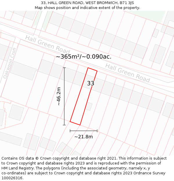 33, HALL GREEN ROAD, WEST BROMWICH, B71 3JS: Plot and title map