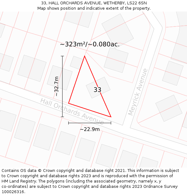 33, HALL ORCHARDS AVENUE, WETHERBY, LS22 6SN: Plot and title map