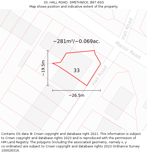 33, HALL ROAD, SMETHWICK, B67 6SG: Plot and title map