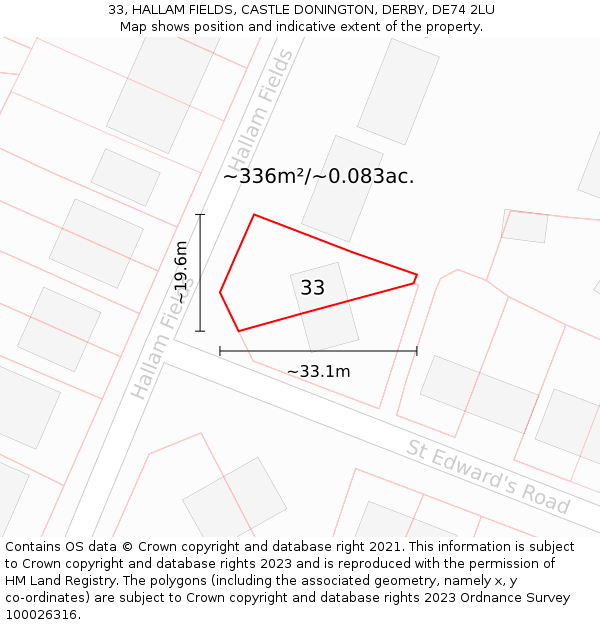 33, HALLAM FIELDS, CASTLE DONINGTON, DERBY, DE74 2LU: Plot and title map