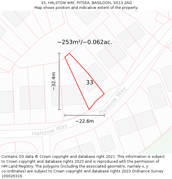 33, HALSTOW WAY, PITSEA, BASILDON, SS13 2AG: Plot and title map