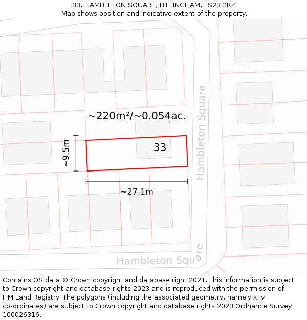 33, HAMBLETON SQUARE, BILLINGHAM, TS23 2RZ: Plot and title map