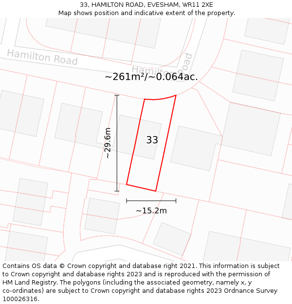 33, HAMILTON ROAD, EVESHAM, WR11 2XE: Plot and title map