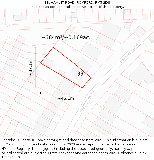 33, HAMLET ROAD, ROMFORD, RM5 2DS: Plot and title map