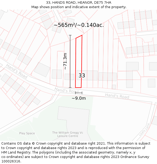 33, HANDS ROAD, HEANOR, DE75 7HA: Plot and title map