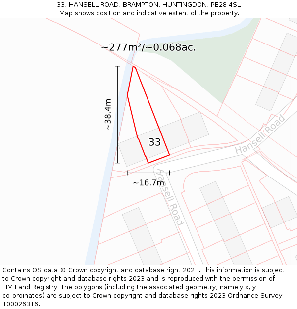 33, HANSELL ROAD, BRAMPTON, HUNTINGDON, PE28 4SL: Plot and title map