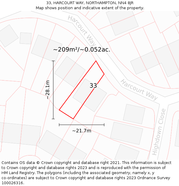 33, HARCOURT WAY, NORTHAMPTON, NN4 8JR: Plot and title map