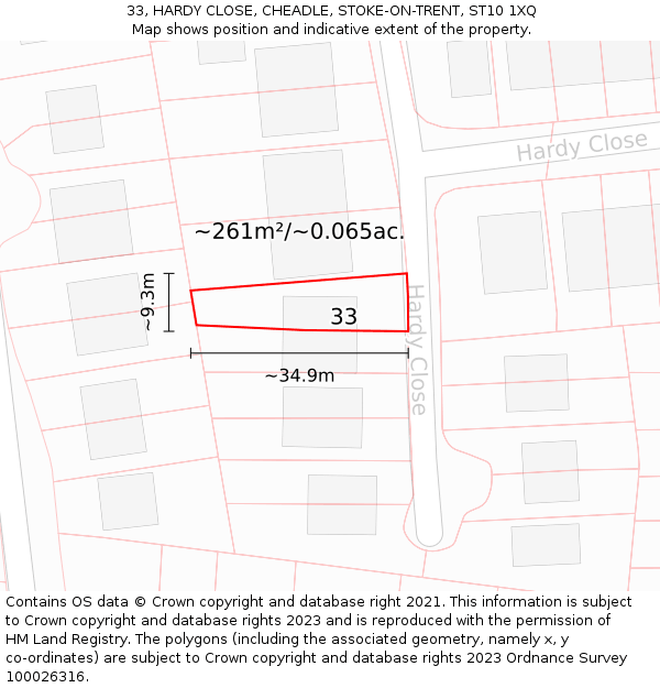33, HARDY CLOSE, CHEADLE, STOKE-ON-TRENT, ST10 1XQ: Plot and title map