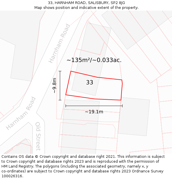 33, HARNHAM ROAD, SALISBURY, SP2 8JG: Plot and title map