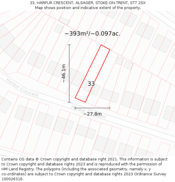 33, HARPUR CRESCENT, ALSAGER, STOKE-ON-TRENT, ST7 2SX: Plot and title map