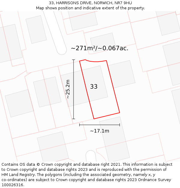 33, HARRISONS DRIVE, NORWICH, NR7 9HU: Plot and title map