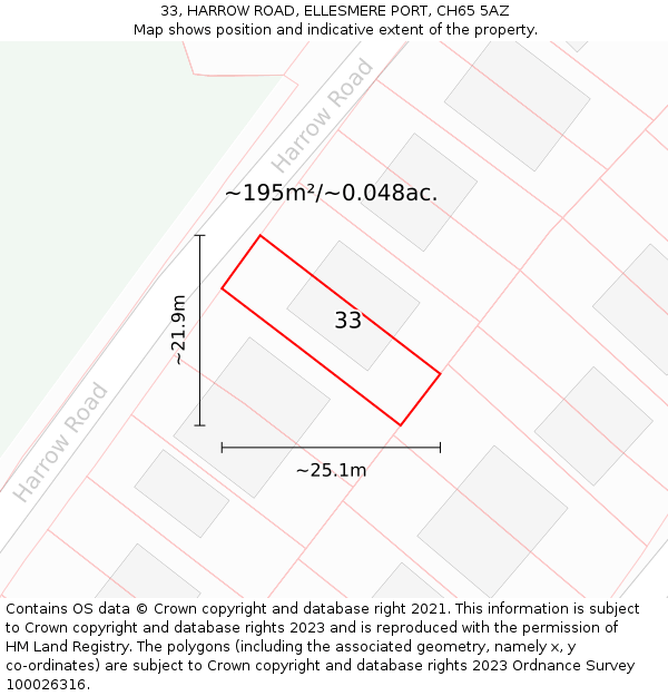 33, HARROW ROAD, ELLESMERE PORT, CH65 5AZ: Plot and title map