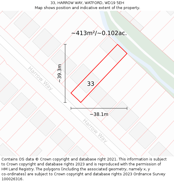 33, HARROW WAY, WATFORD, WD19 5EH: Plot and title map