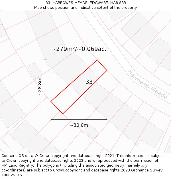 33, HARROWES MEADE, EDGWARE, HA8 8RR: Plot and title map