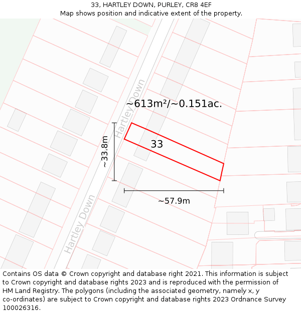 33, HARTLEY DOWN, PURLEY, CR8 4EF: Plot and title map