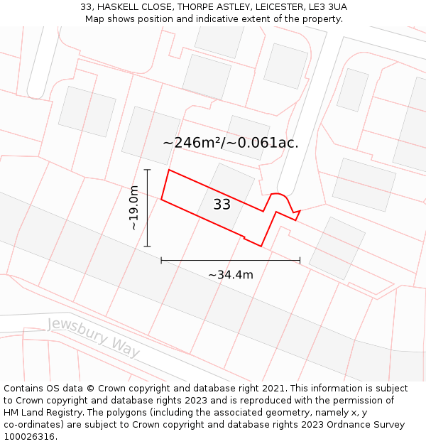 33, HASKELL CLOSE, THORPE ASTLEY, LEICESTER, LE3 3UA: Plot and title map