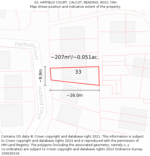 33, HATFIELD COURT, CALCOT, READING, RG31 7AN: Plot and title map