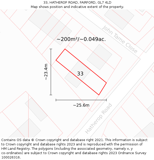 33, HATHEROP ROAD, FAIRFORD, GL7 4LD: Plot and title map