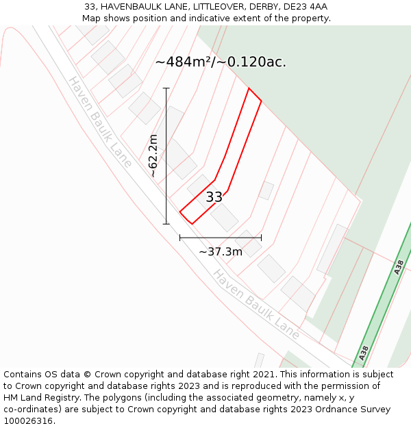 33, HAVENBAULK LANE, LITTLEOVER, DERBY, DE23 4AA: Plot and title map