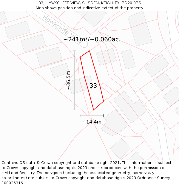 33, HAWKCLIFFE VIEW, SILSDEN, KEIGHLEY, BD20 0BS: Plot and title map