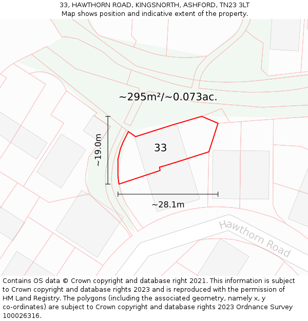 33, HAWTHORN ROAD, KINGSNORTH, ASHFORD, TN23 3LT: Plot and title map