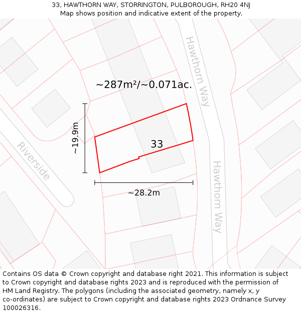 33, HAWTHORN WAY, STORRINGTON, PULBOROUGH, RH20 4NJ: Plot and title map