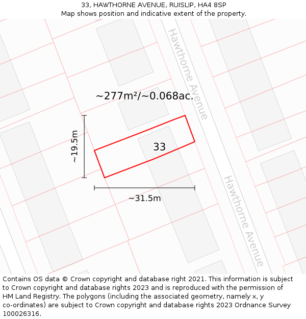 33, HAWTHORNE AVENUE, RUISLIP, HA4 8SP: Plot and title map