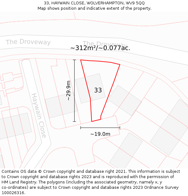 33, HAYWAIN CLOSE, WOLVERHAMPTON, WV9 5QQ: Plot and title map