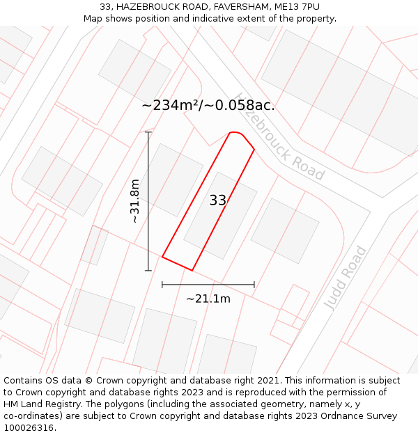 33, HAZEBROUCK ROAD, FAVERSHAM, ME13 7PU: Plot and title map