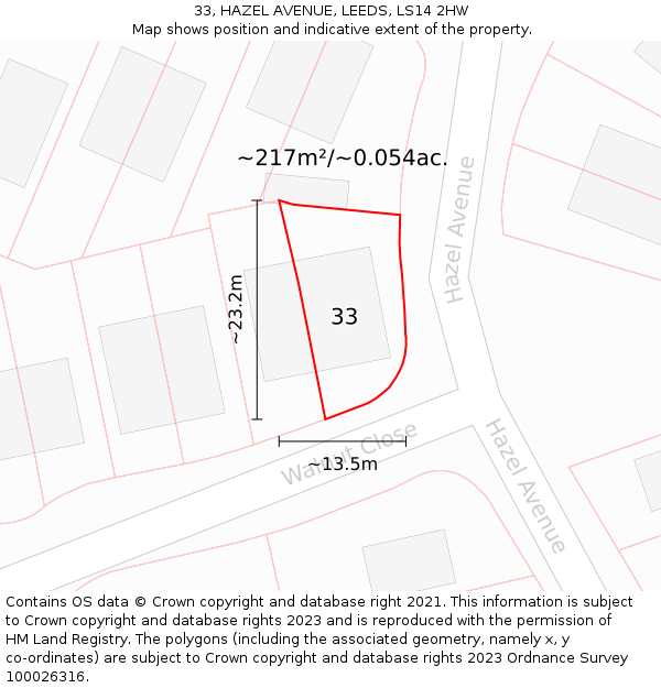 33, HAZEL AVENUE, LEEDS, LS14 2HW: Plot and title map
