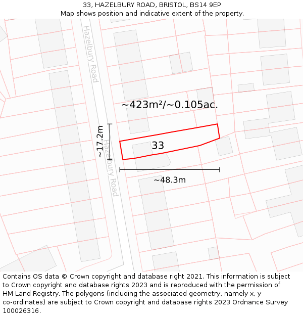 33, HAZELBURY ROAD, BRISTOL, BS14 9EP: Plot and title map