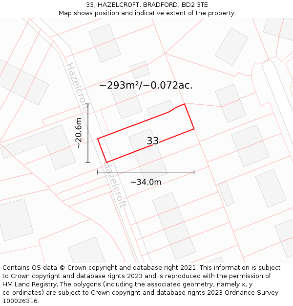 33, HAZELCROFT, BRADFORD, BD2 3TE: Plot and title map