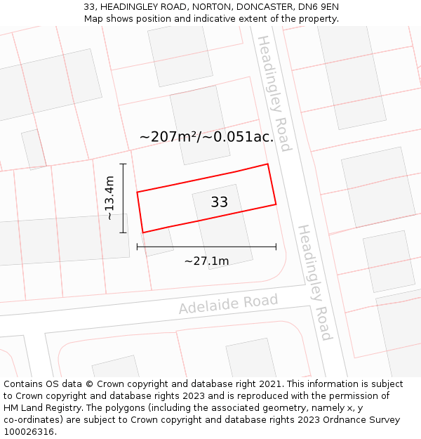 33, HEADINGLEY ROAD, NORTON, DONCASTER, DN6 9EN: Plot and title map