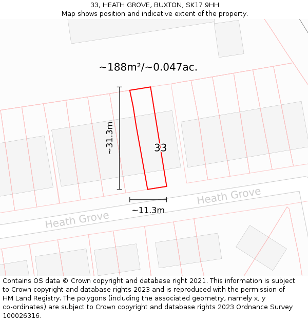 33, HEATH GROVE, BUXTON, SK17 9HH: Plot and title map
