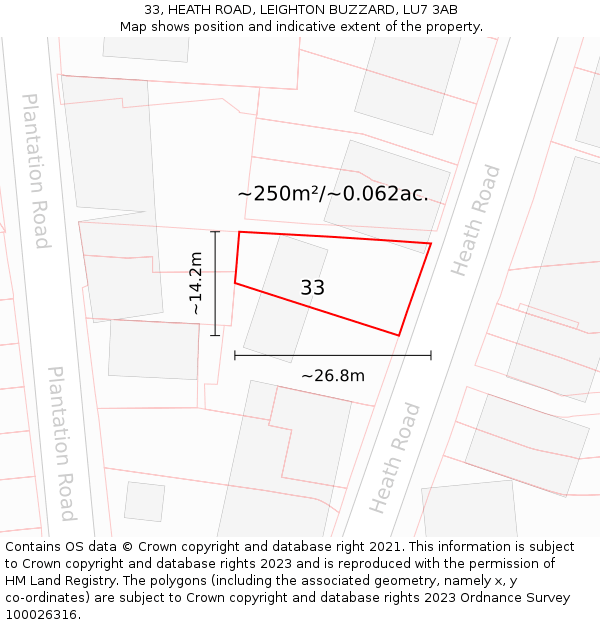 33, HEATH ROAD, LEIGHTON BUZZARD, LU7 3AB: Plot and title map